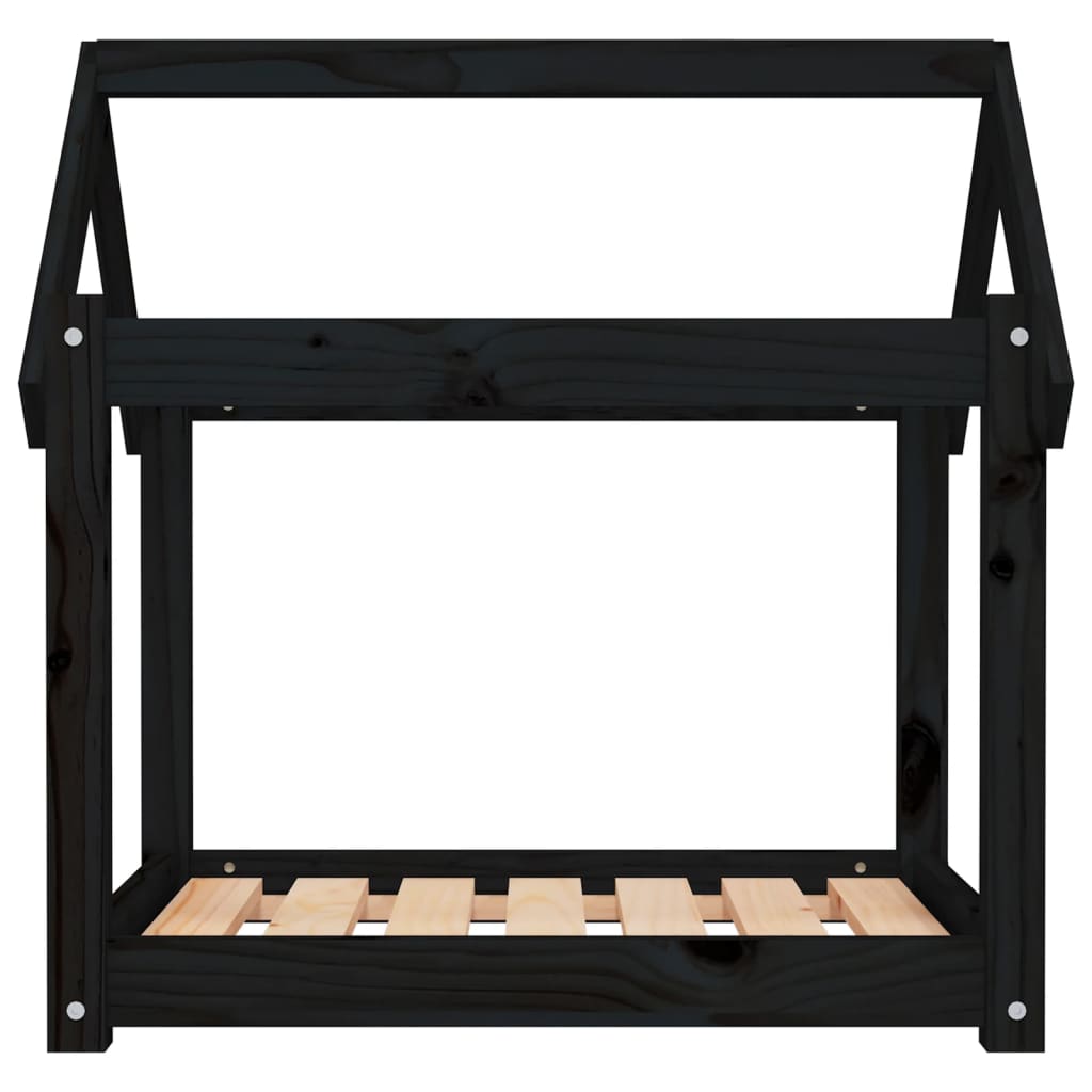 Dog bed, black, 71x55x70 cm, solid pine wood