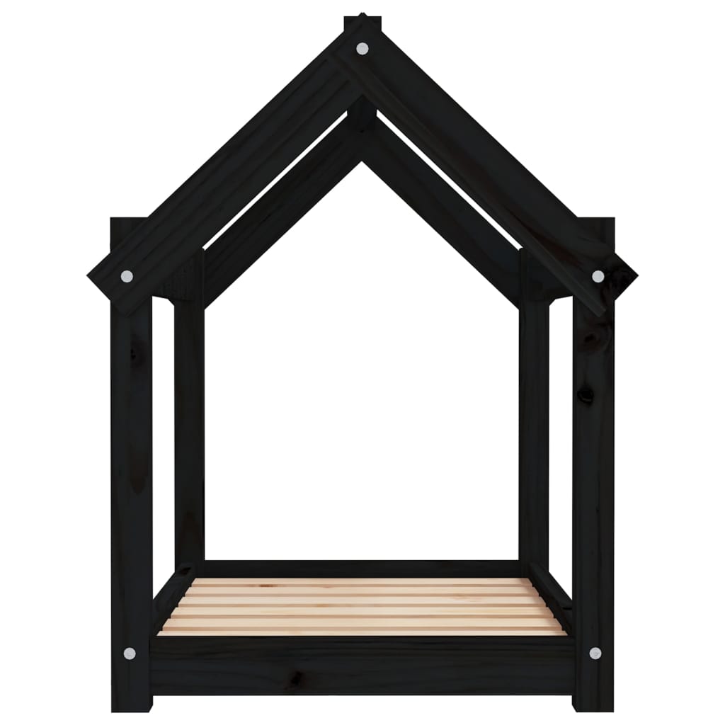 Dog bed, black, 71x55x70 cm, solid pine wood