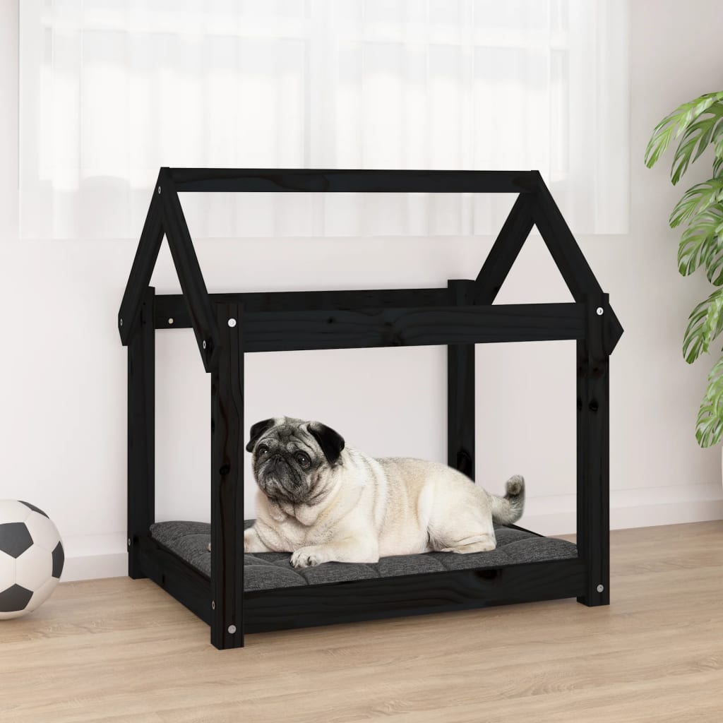Dog bed, black, 71x55x70 cm, solid pine wood