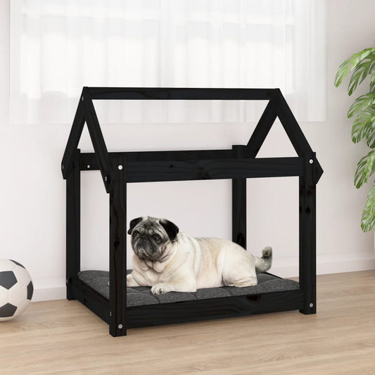 Dog bed, black, 71x55x70 cm, solid pine wood