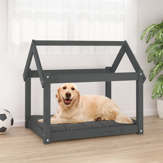 Dog bed, gray, 81x60x70 cm, solid pine wood