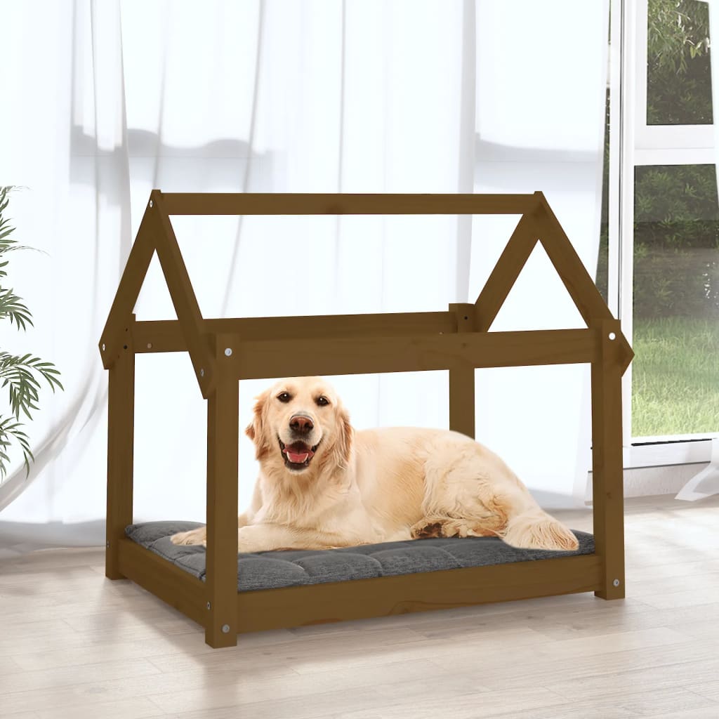 Dog bed, honey brown, 81x60x70 cm, solid pine wood