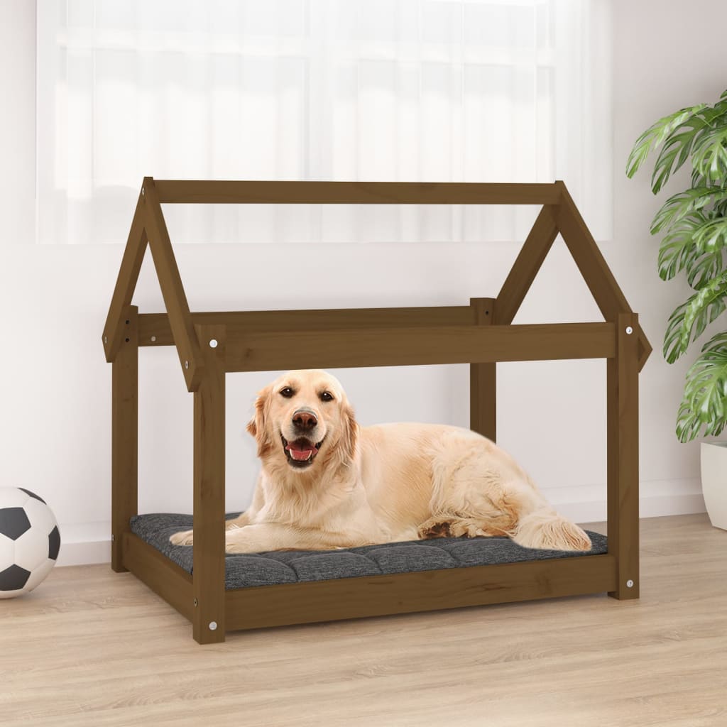 Dog bed, honey brown, 81x60x70 cm, solid pine wood