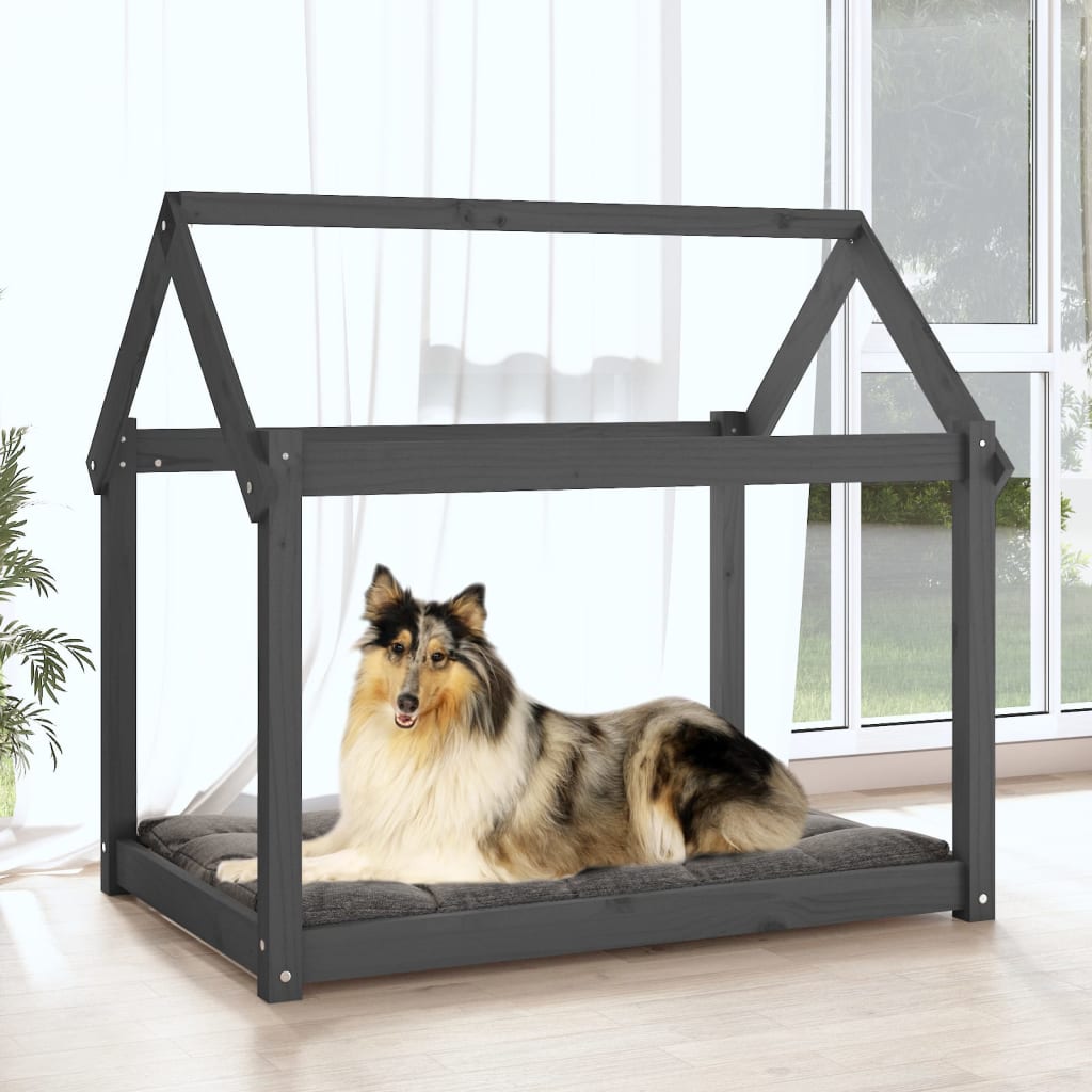 Dog bed, grey, 101 x 70 x 90 cm, solid pine wood