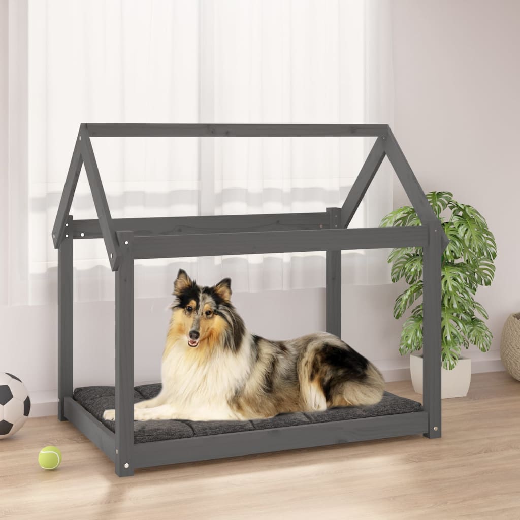 Dog bed, grey, 101 x 70 x 90 cm, solid pine wood