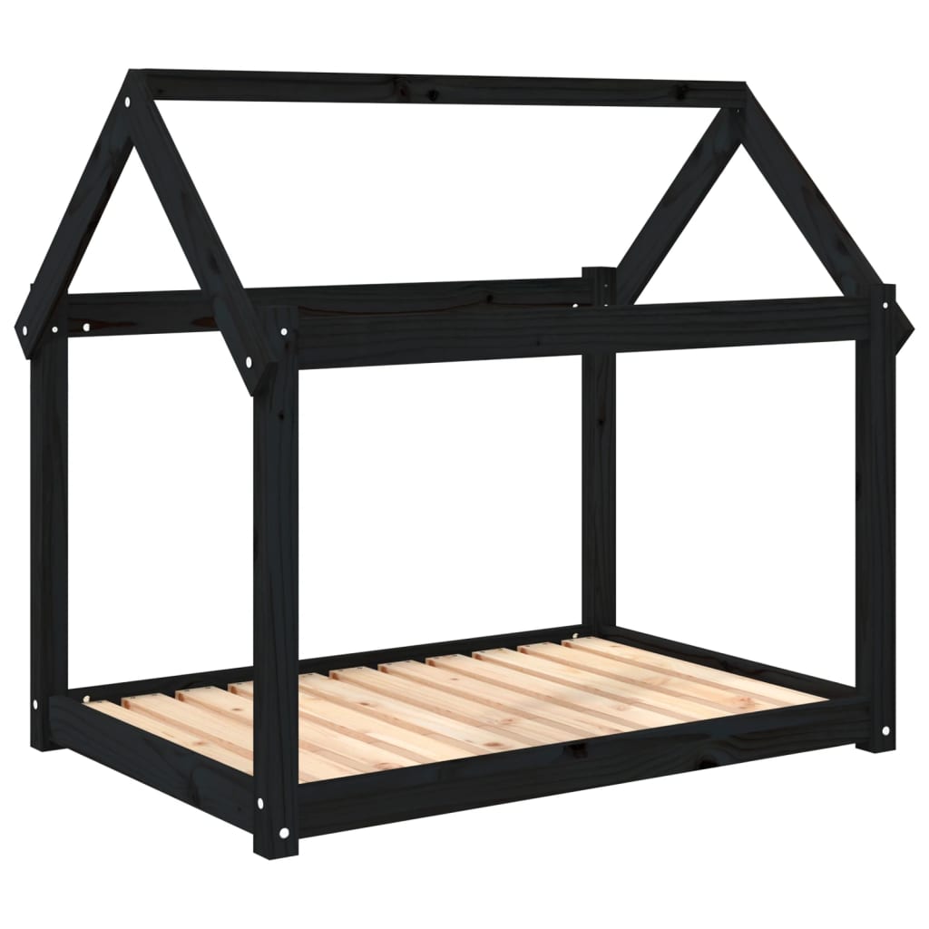Dog bed, black, 101x70x90 cm, solid pine wood