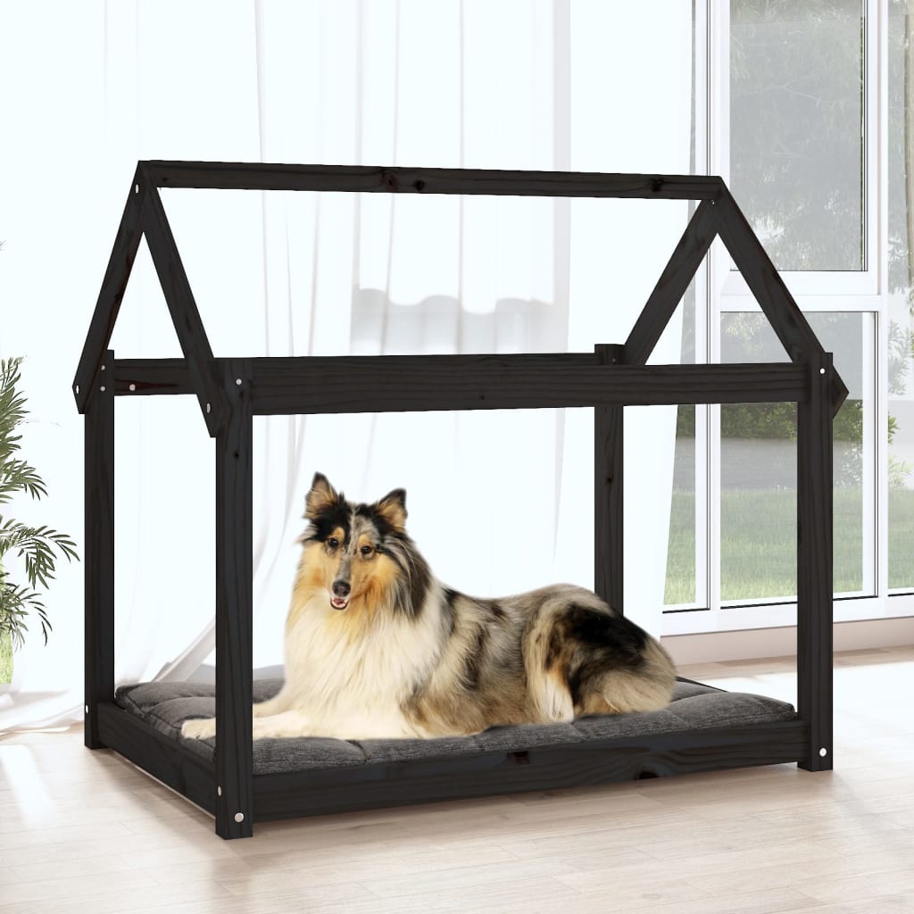 Dog bed, black, 101x70x90 cm, solid pine wood