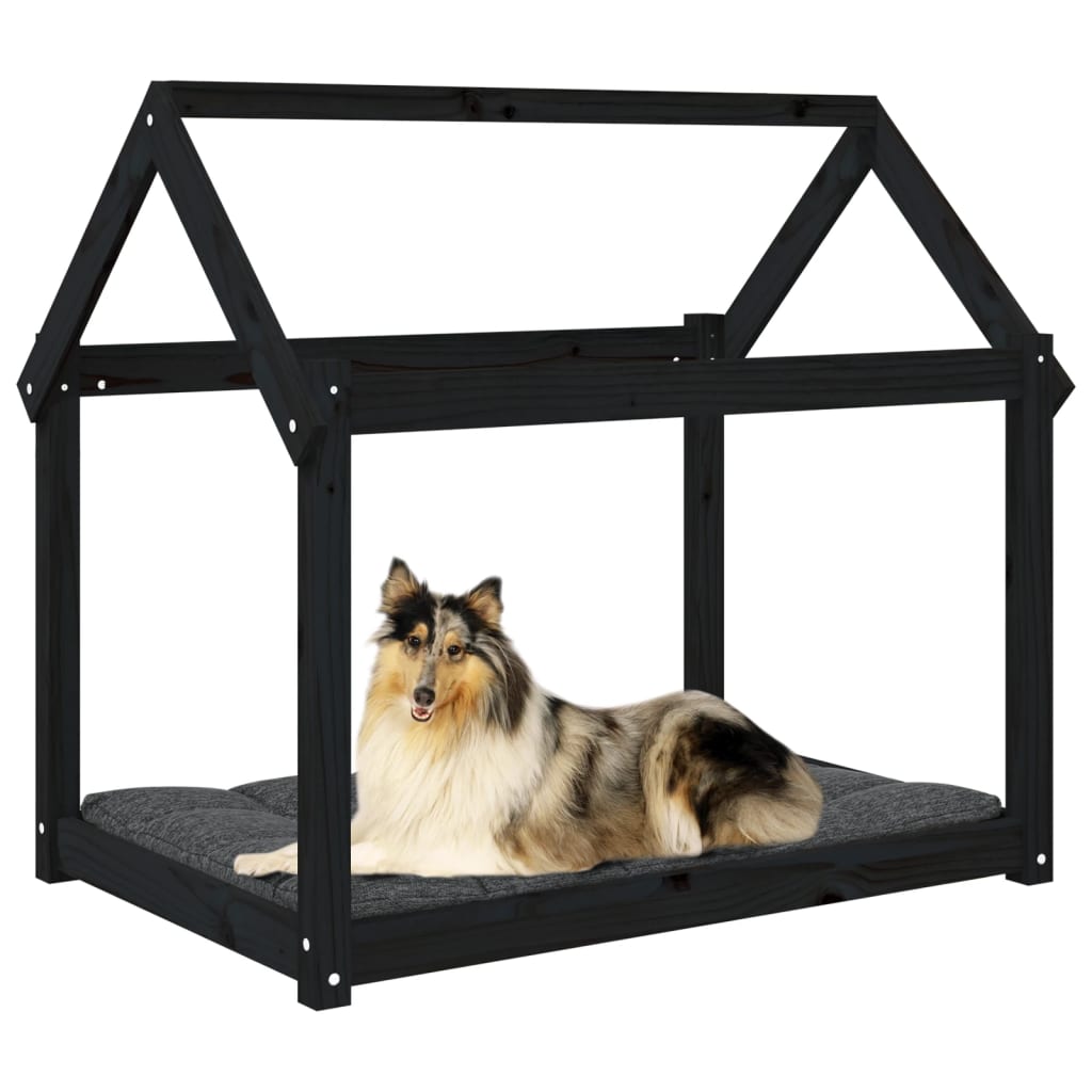 Dog bed, black, 101x70x90 cm, solid pine wood
