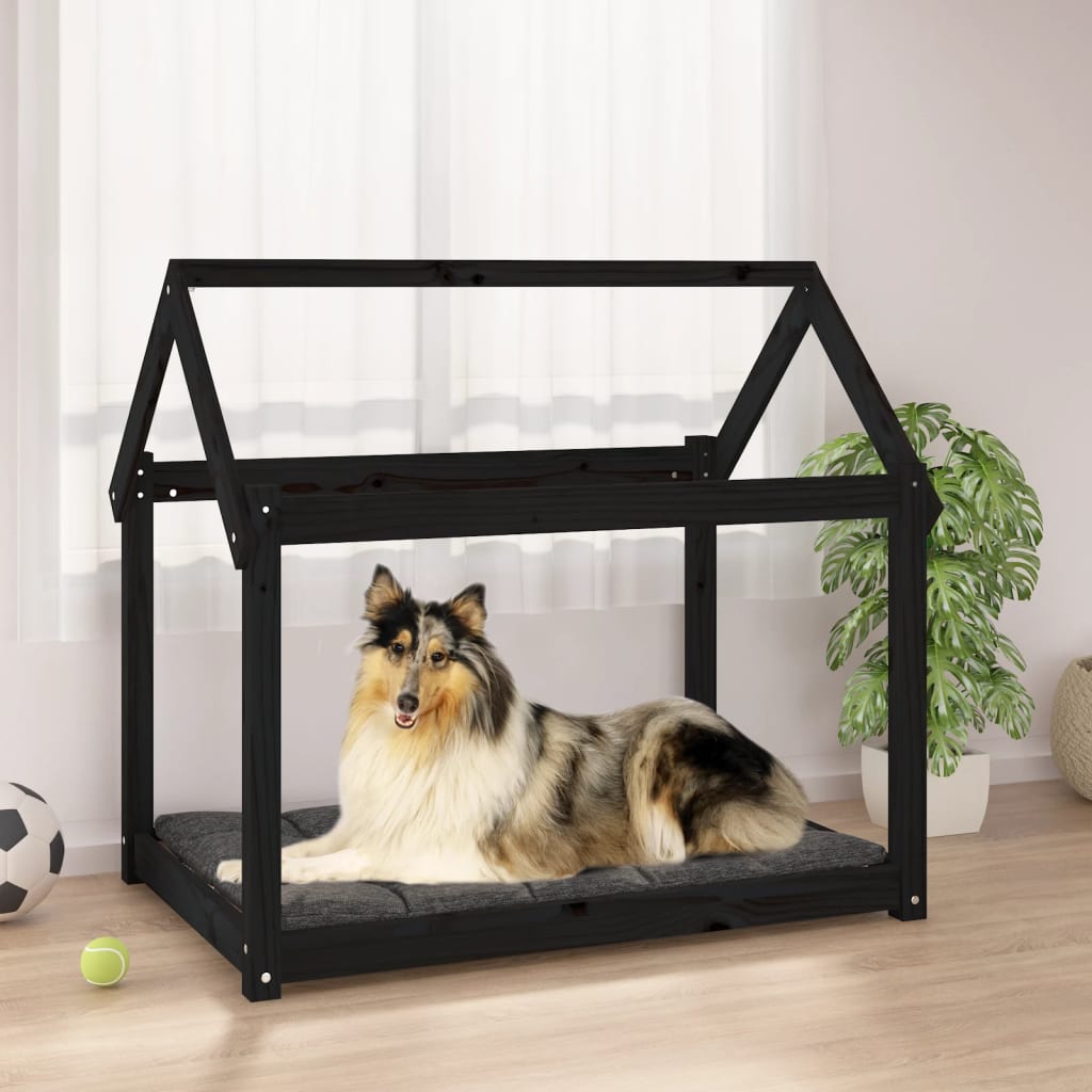 Dog bed, black, 101x70x90 cm, solid pine wood