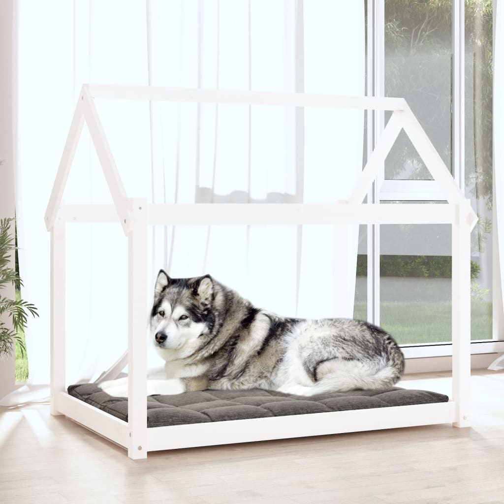 Dog bed, white, 111x80x100 cm, solid pine wood