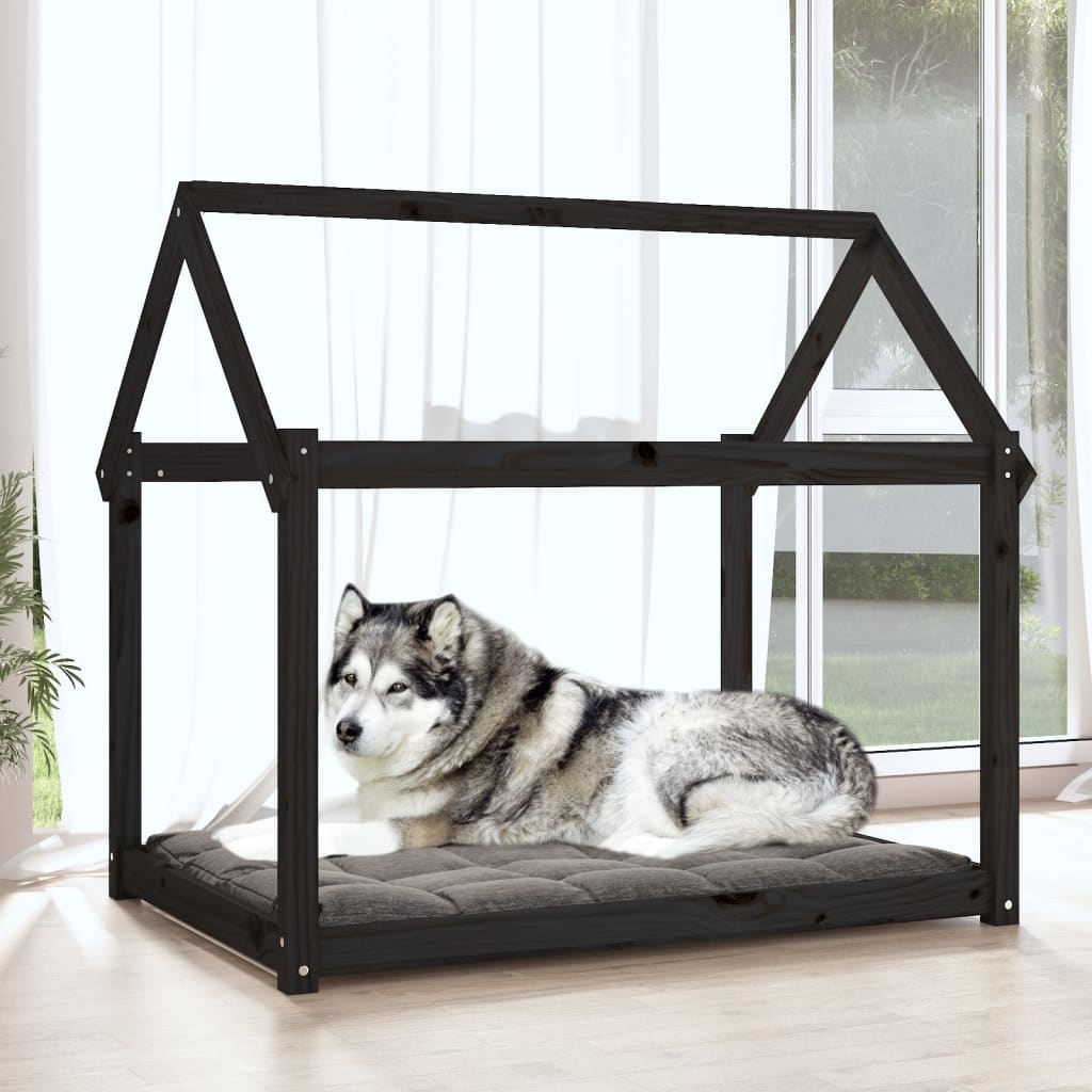 Dog bed, black, 111x80x100 cm, solid pine wood