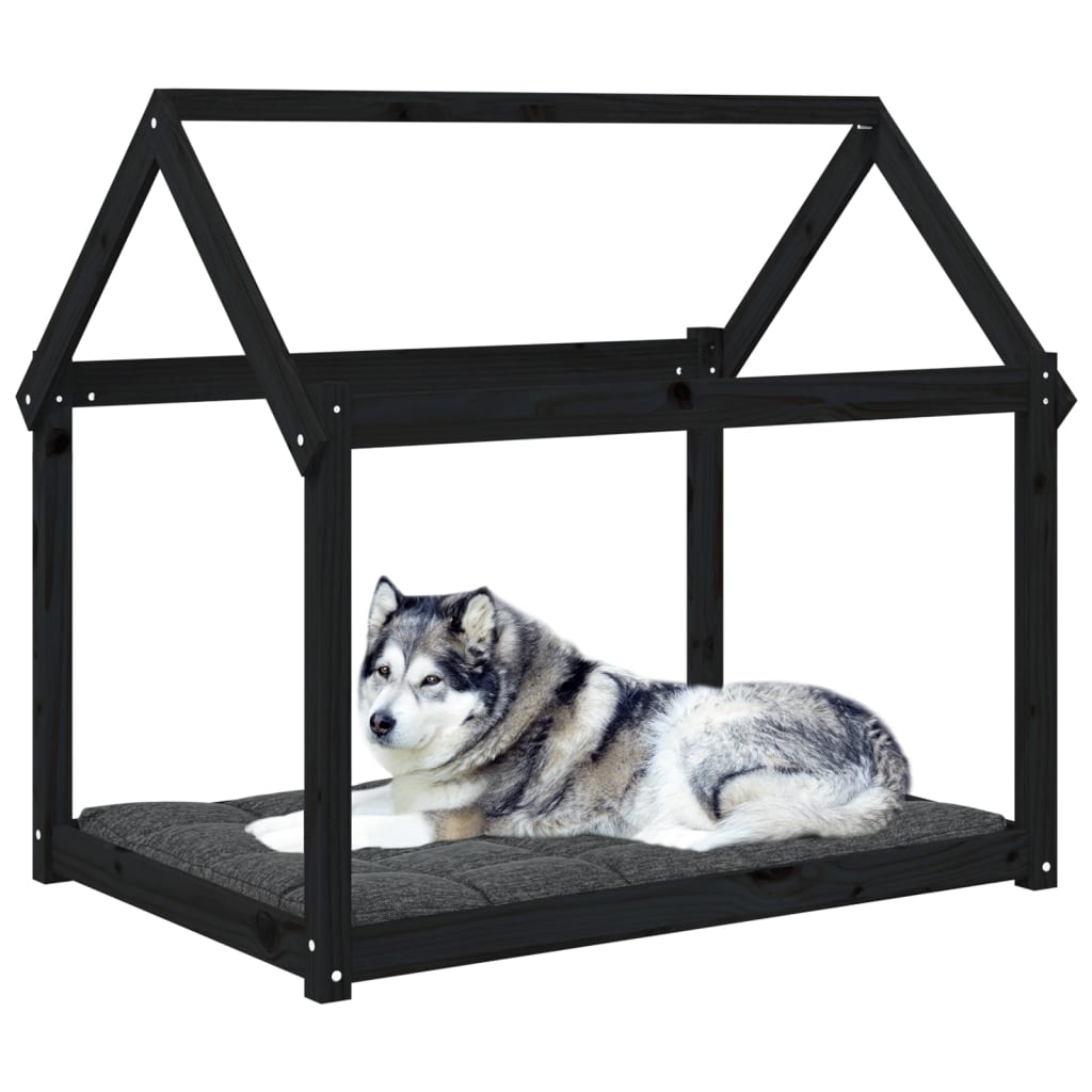 Dog bed, black, 111x80x100 cm, solid pine wood