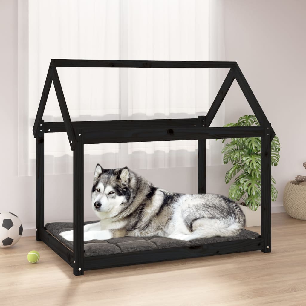 Dog bed, black, 111x80x100 cm, solid pine wood