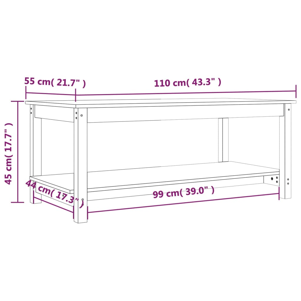 Coffee table, gray, 110x55x45 cm, solid pine wood