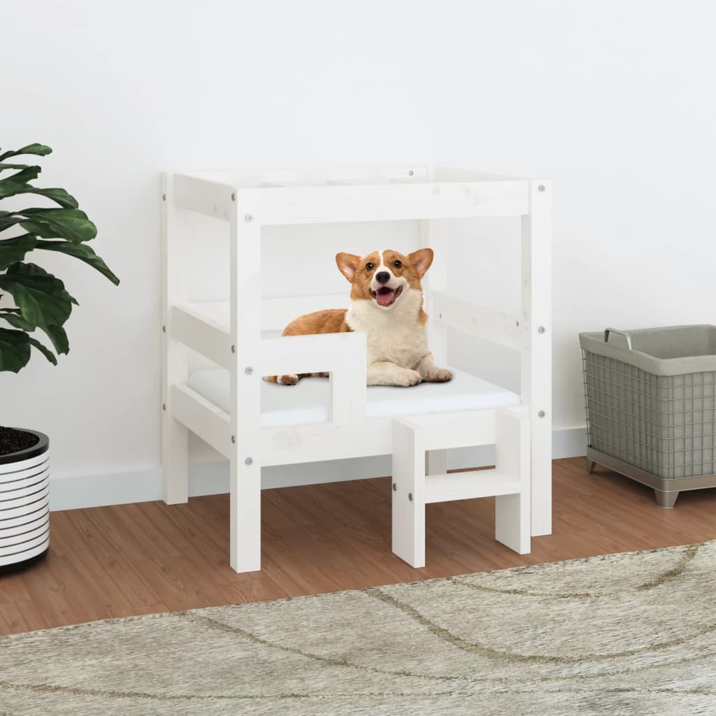 Dog bed, white, 55.5x53.5x60 cm, solid pine wood