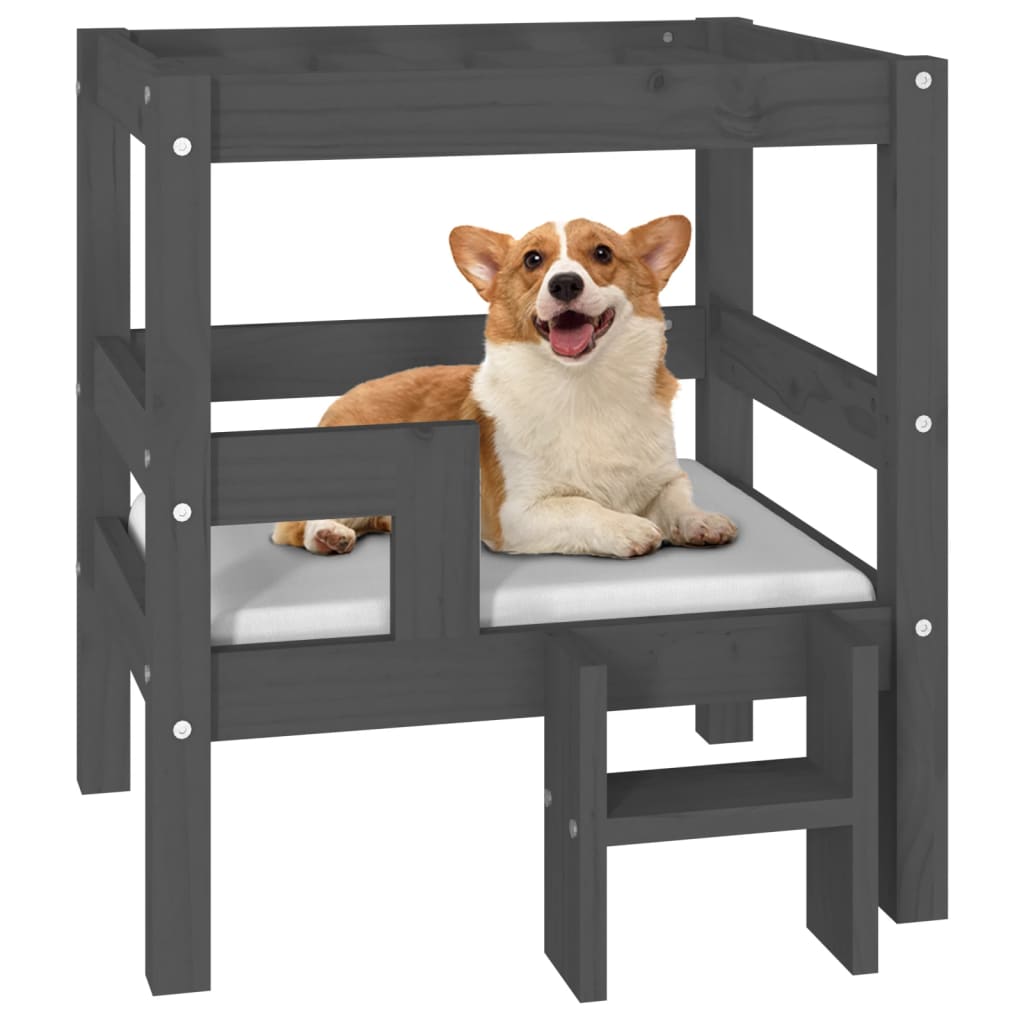 Dog bed, gray, 55.5x53.5x60 cm, solid pine wood
