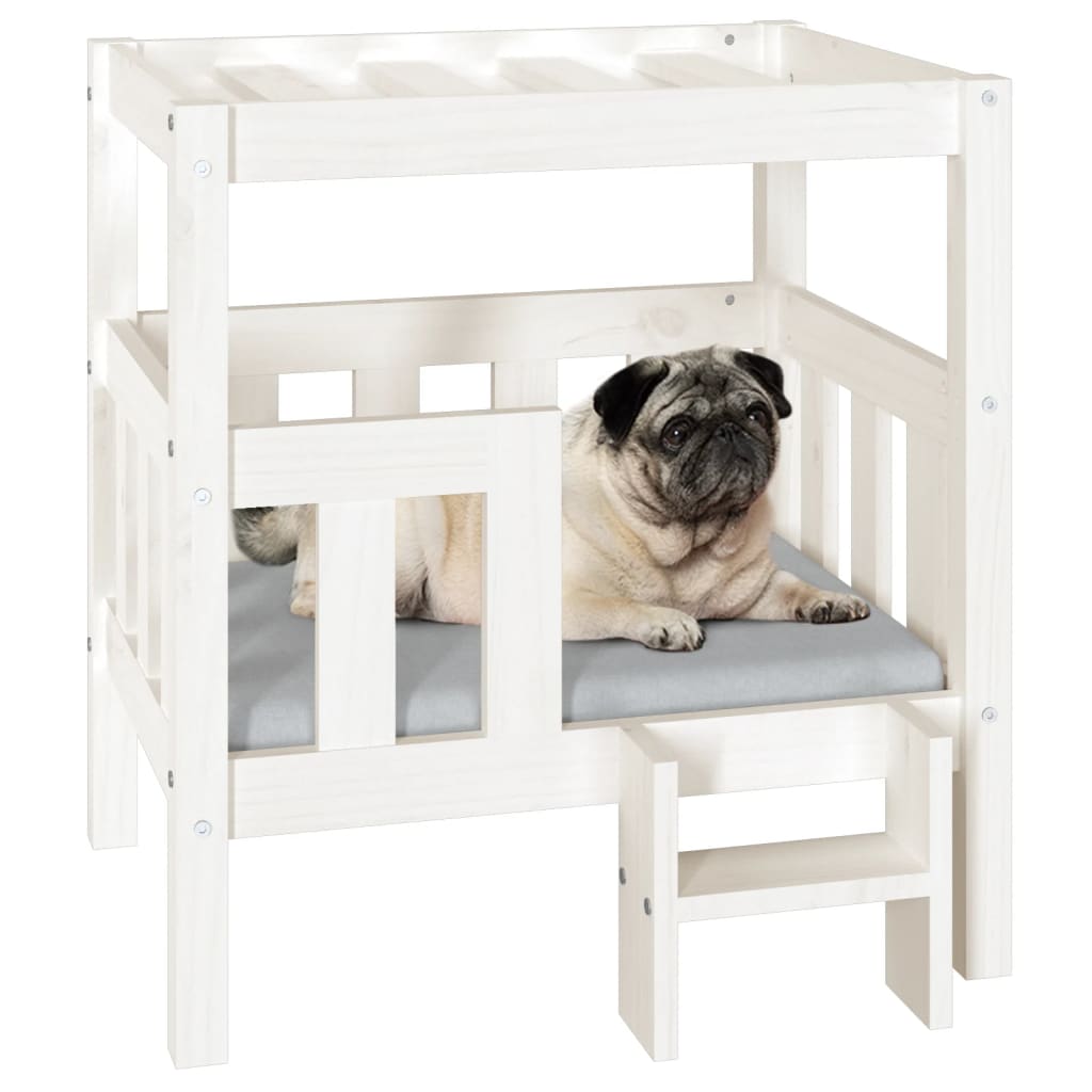 Dog bed, white, 65.5x43x70 cm, solid pine wood
