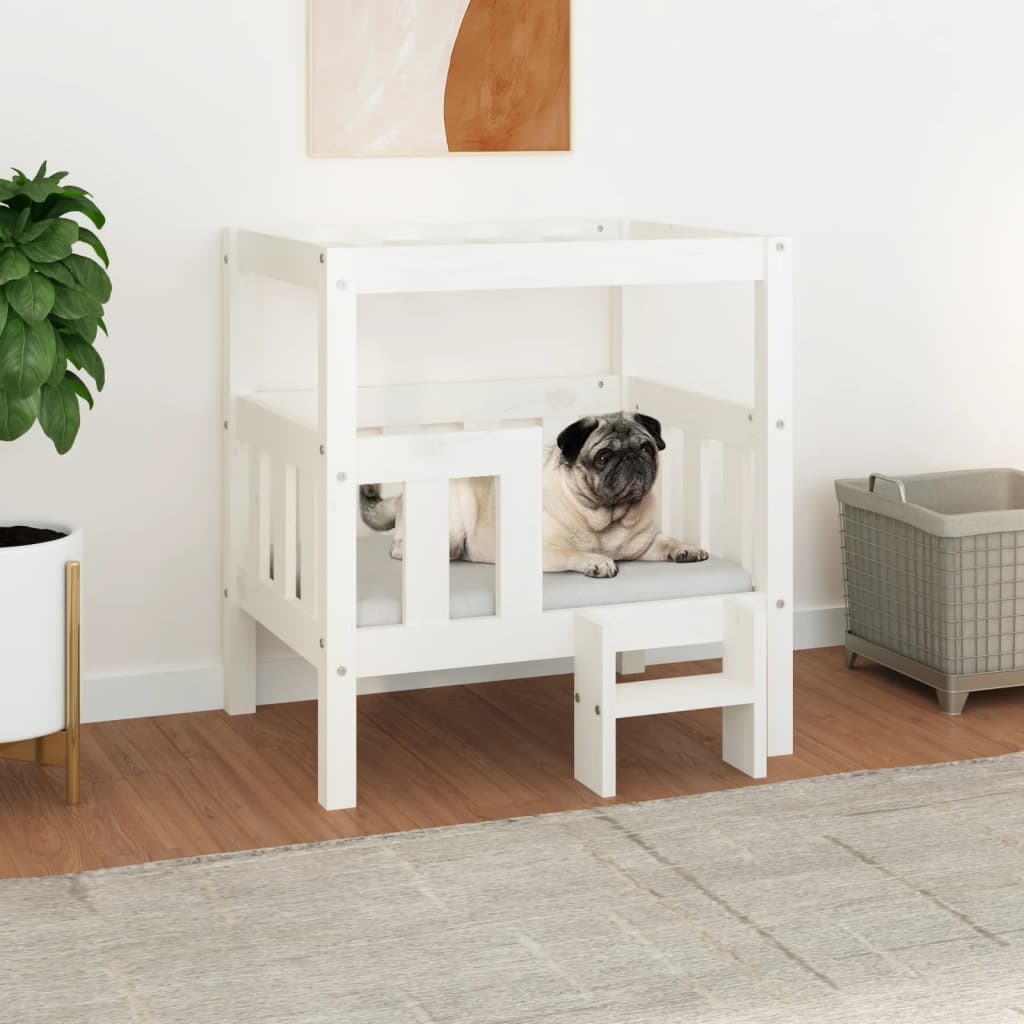 Dog bed, white, 65.5x43x70 cm, solid pine wood
