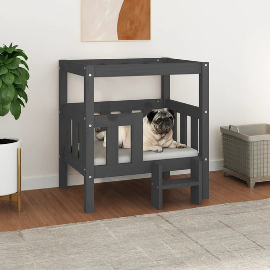 Dog bed, gray, 65.5x43x70 cm, solid pine wood