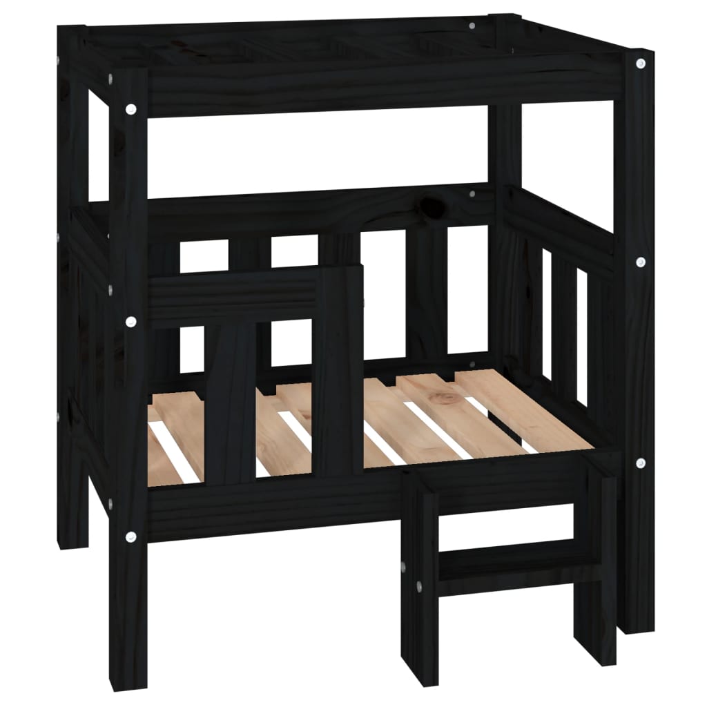 Dog bed, black, 65.5x43x70 cm, solid pine wood