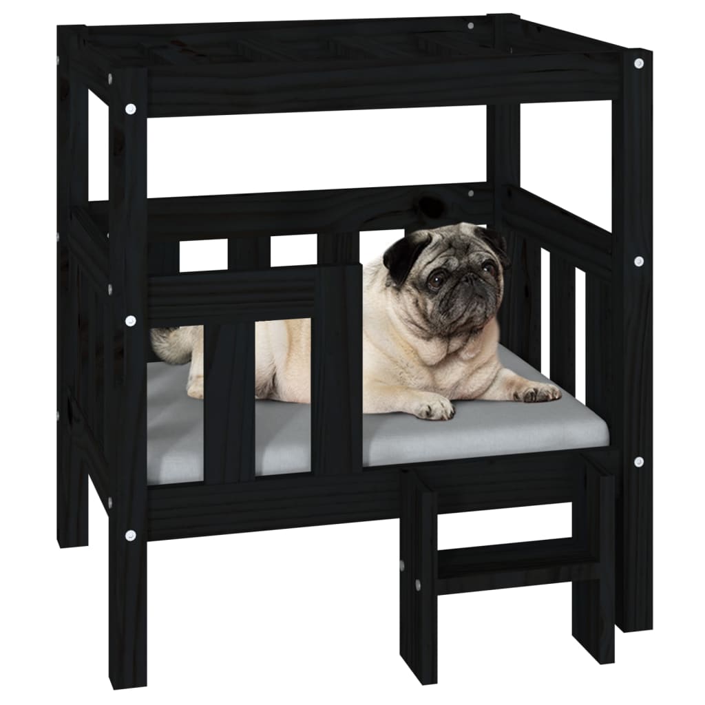 Dog bed, black, 65.5x43x70 cm, solid pine wood
