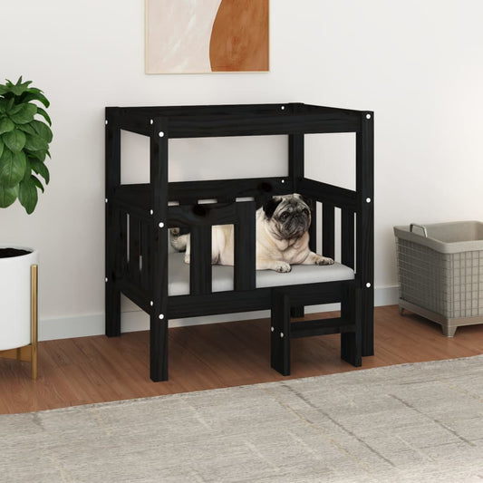 Dog bed, black, 65.5x43x70 cm, solid pine wood