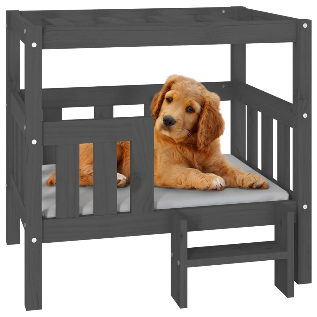 Dog bed, gray, 75.5x63.5x70 cm, solid pine wood