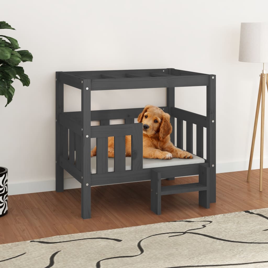 Dog bed, gray, 75.5x63.5x70 cm, solid pine wood