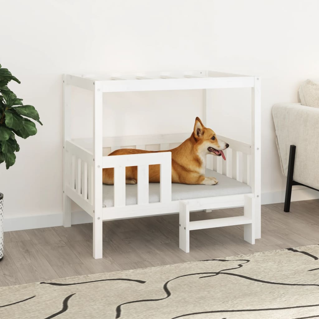 Dog bed, white, 95.5x73.5x90 cm, solid pine wood