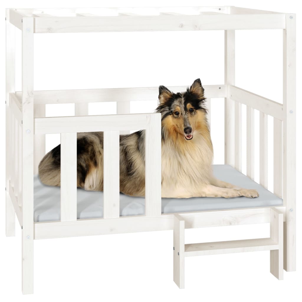 Dog bed, white, 105.5x83.5x100 cm, solid pine wood