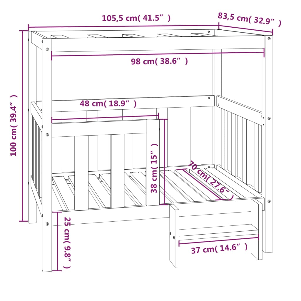 Dog bed, gray, 105.5 x 83.5 x 100 cm, solid pine wood