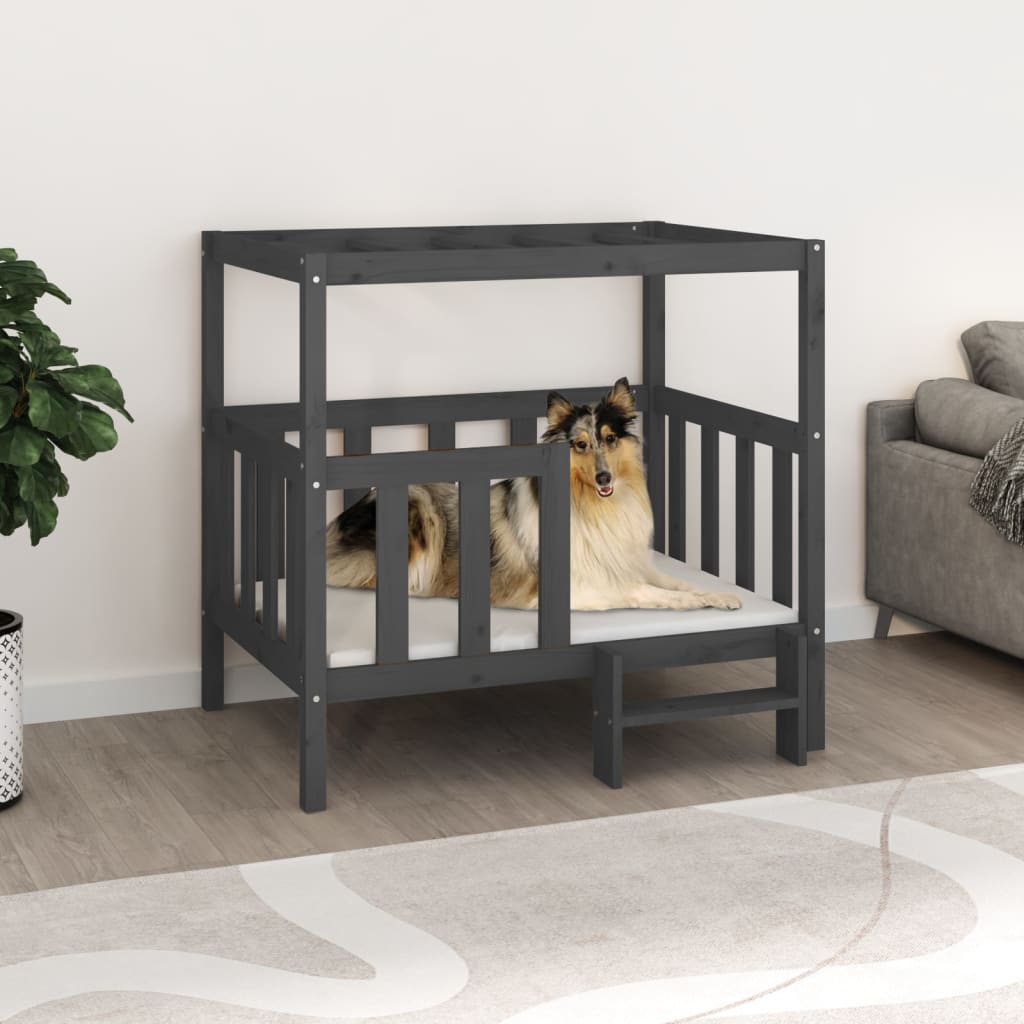 Dog bed, gray, 105.5 x 83.5 x 100 cm, solid pine wood