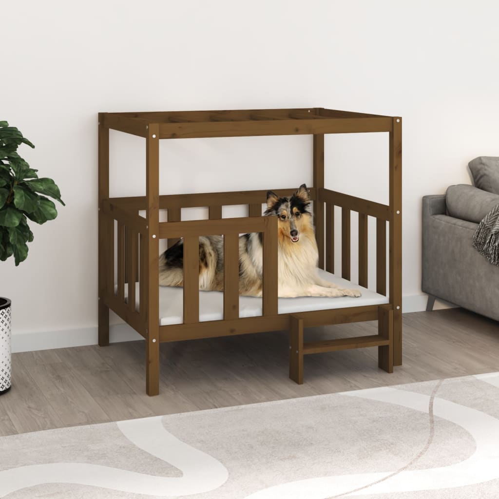 Honey brown dog bed 105.5x83.5x100cm, solid pine wood