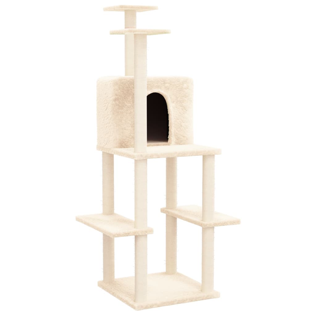 Ansamblu de pisici cu stâlpi din funie de sisal, crem, 144,5 cm