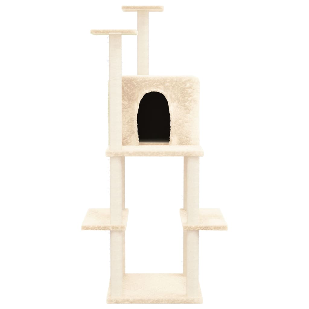 Ansamblu de pisici cu stâlpi din funie de sisal, crem, 144,5 cm