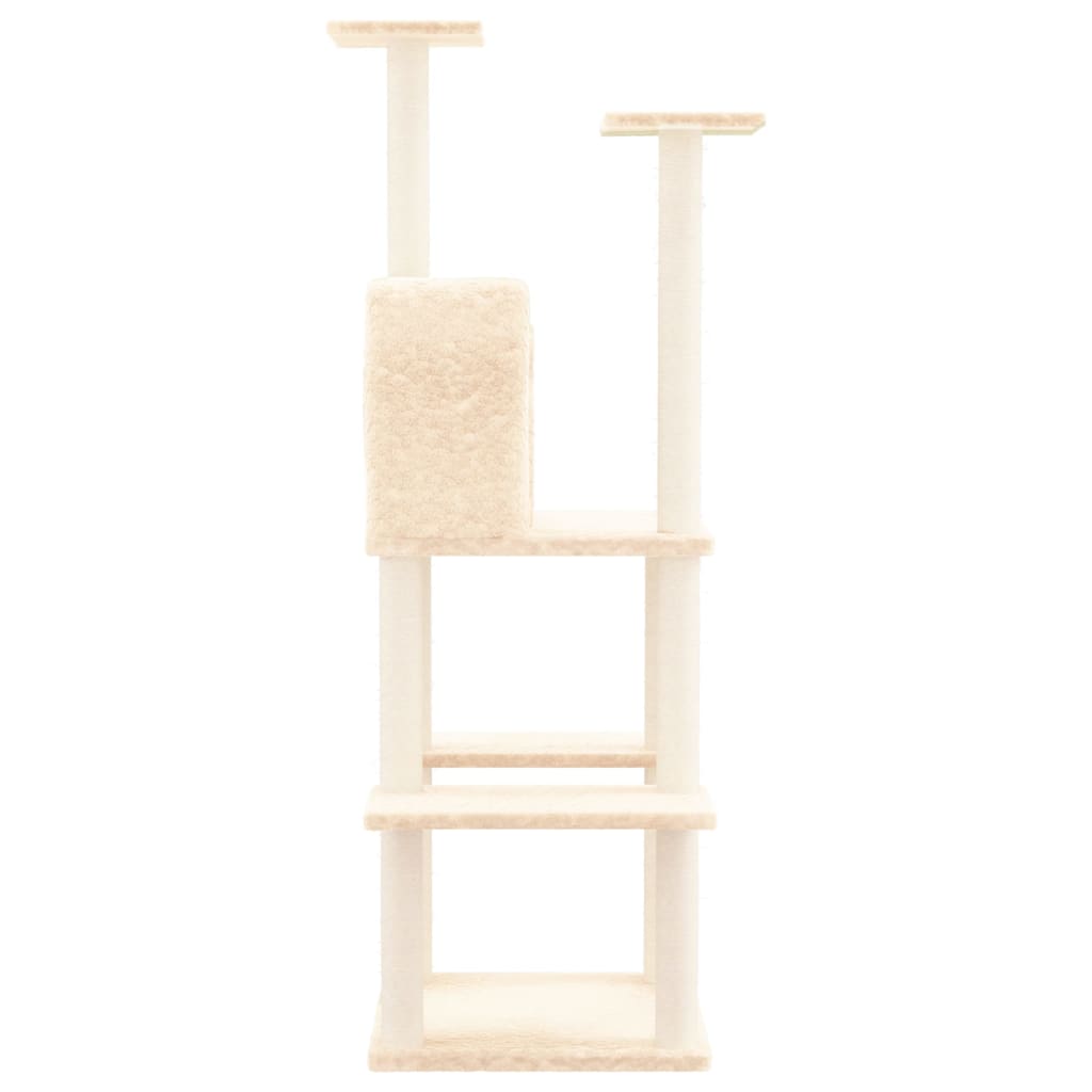 Ansamblu de pisici cu stâlpi din funie de sisal, crem, 144,5 cm