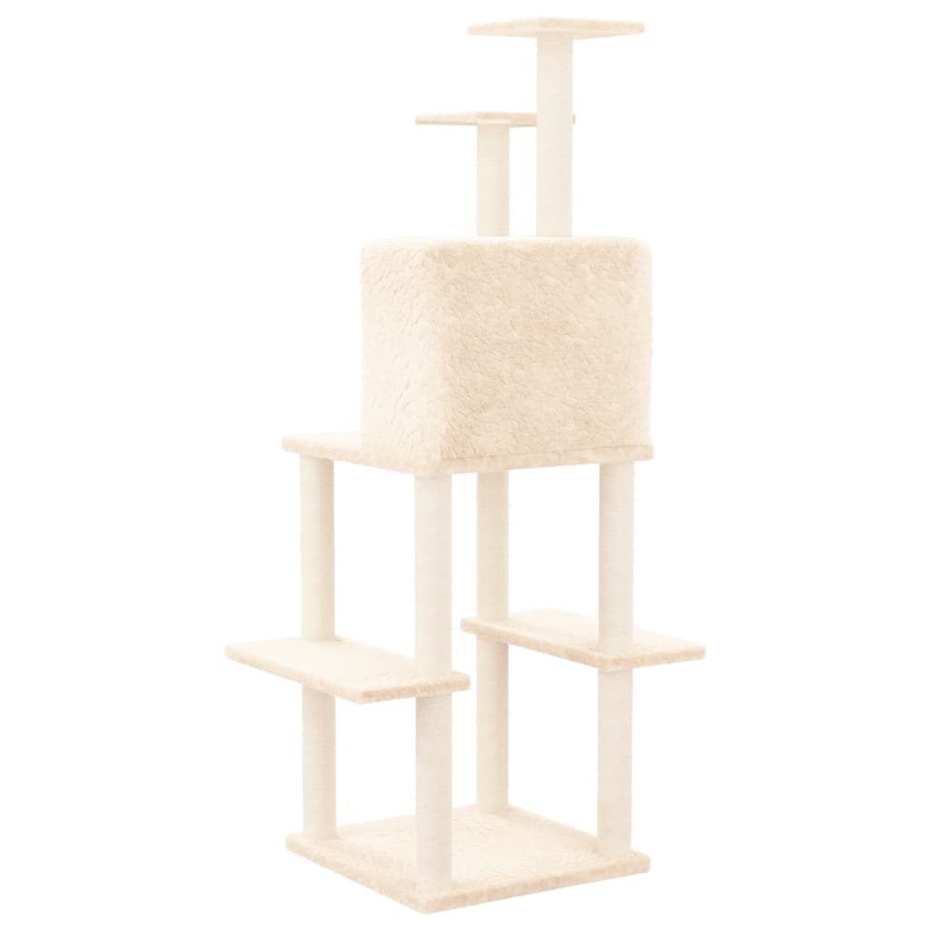 Ansamblu de pisici cu stâlpi din funie de sisal, crem, 144,5 cm