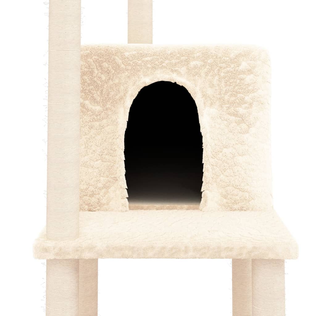 Ansamblu de pisici cu stâlpi din funie de sisal, crem, 144,5 cm