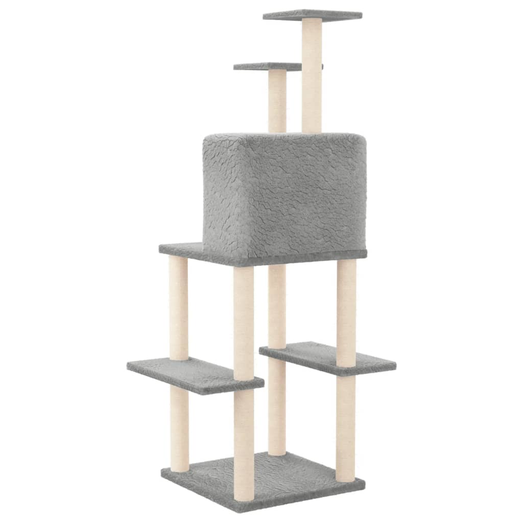 Ansamblu pisici, stâlpi din funie sisal, gri deschis, 144,5 cm
