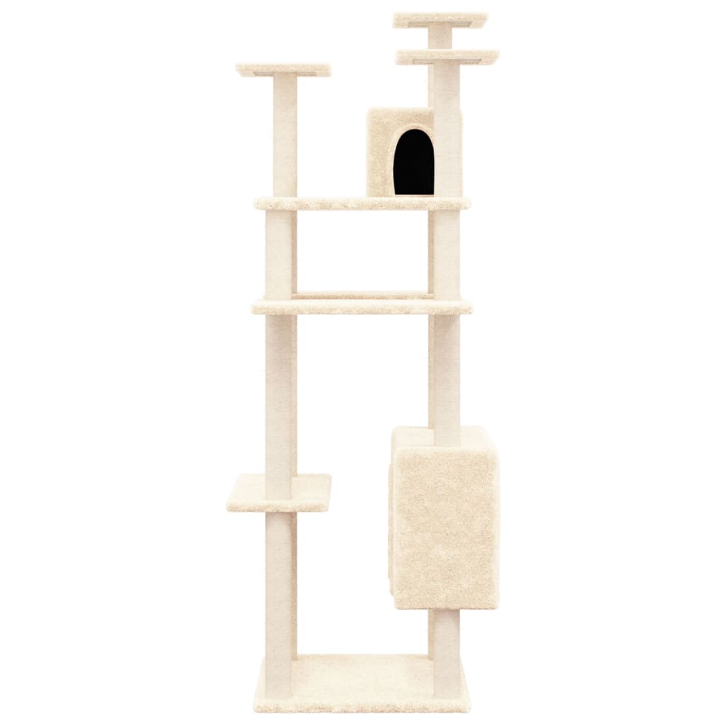 Ansamblu de pisici cu stâlpi din funie de sisal, crem, 162 cm