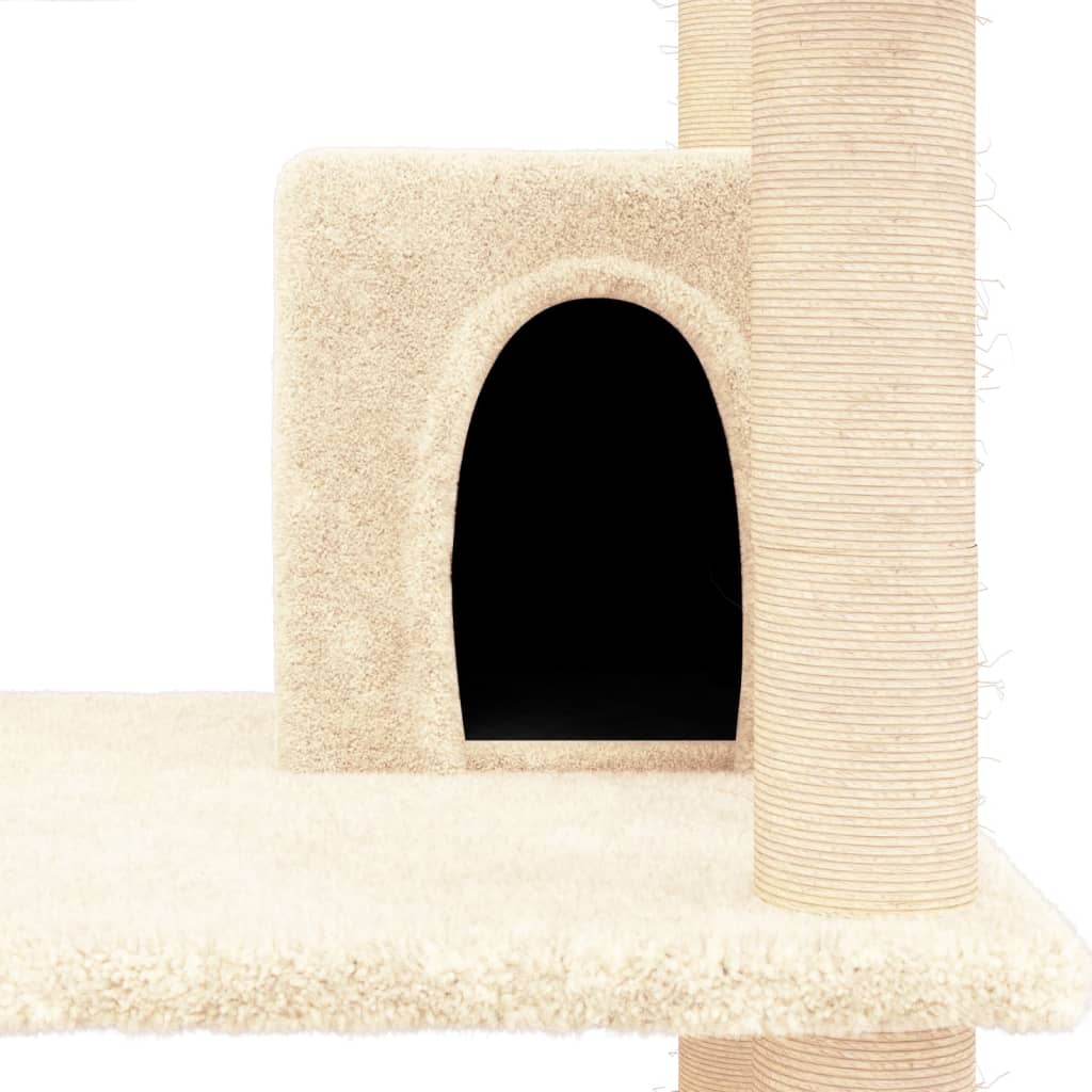 Ansamblu de pisici cu stâlpi din funie de sisal, crem, 162 cm