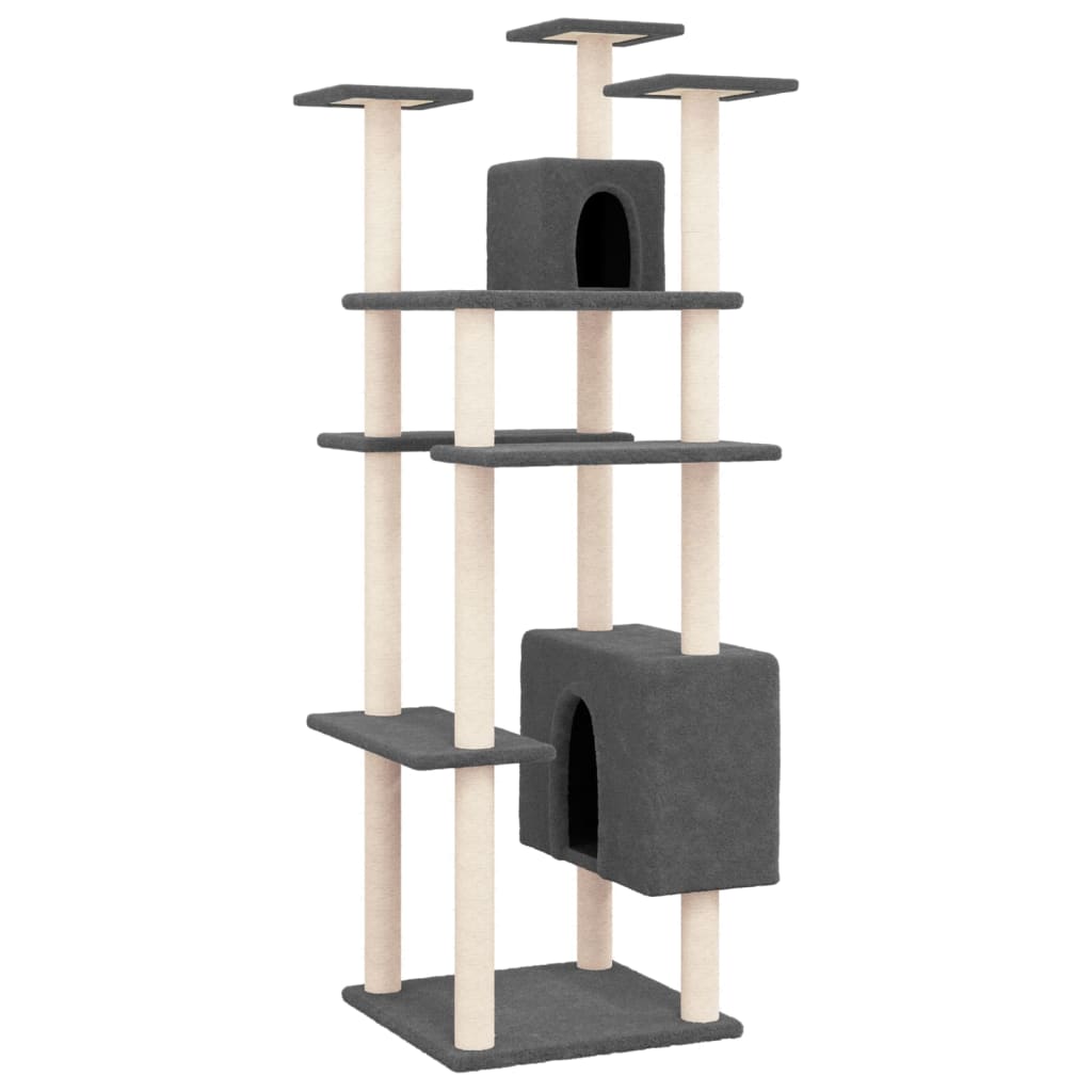 Ansamblu de pisici, stâlpi din funie sisal, gri închis, 162 cm