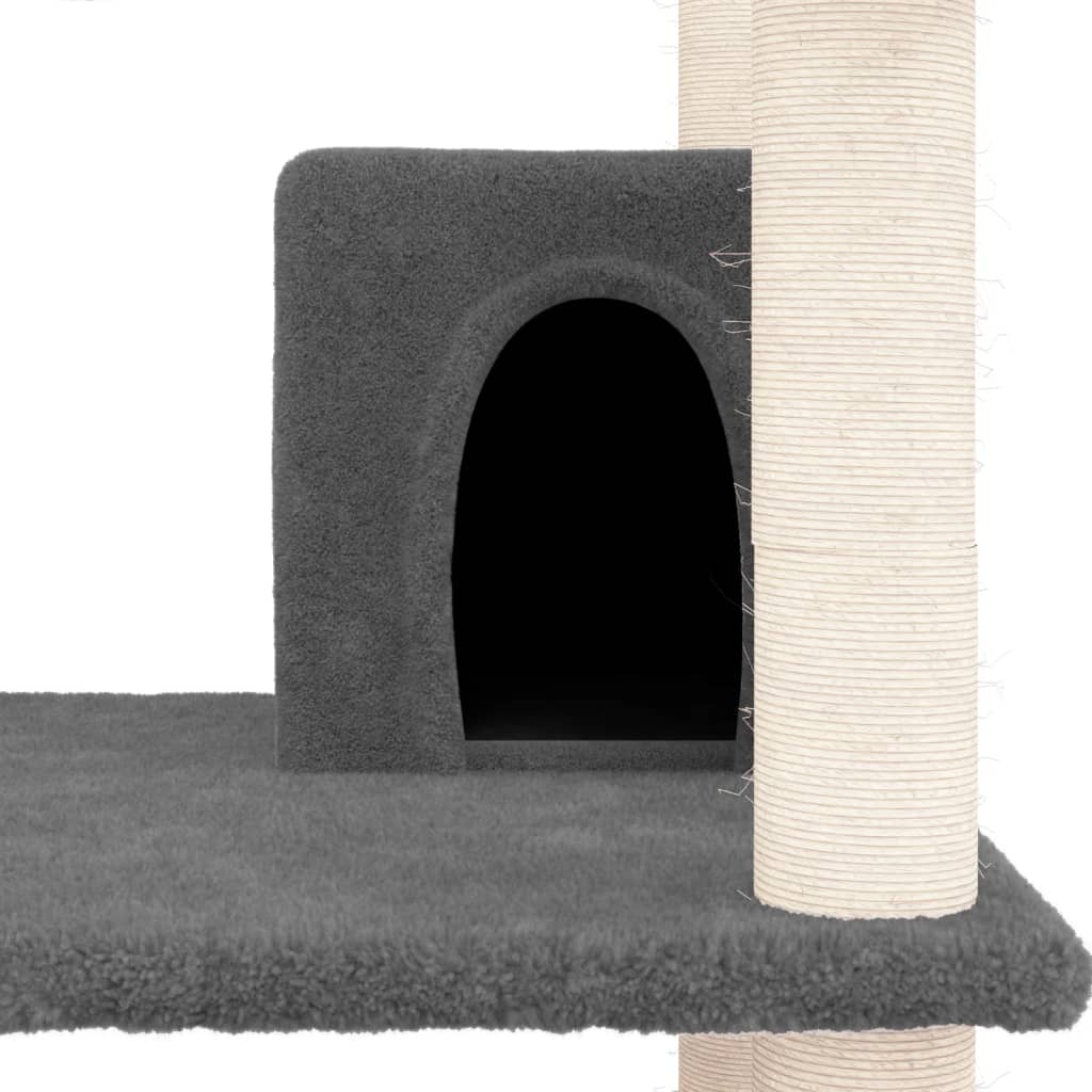 Ansamblu de pisici, stâlpi din funie sisal, gri închis, 162 cm