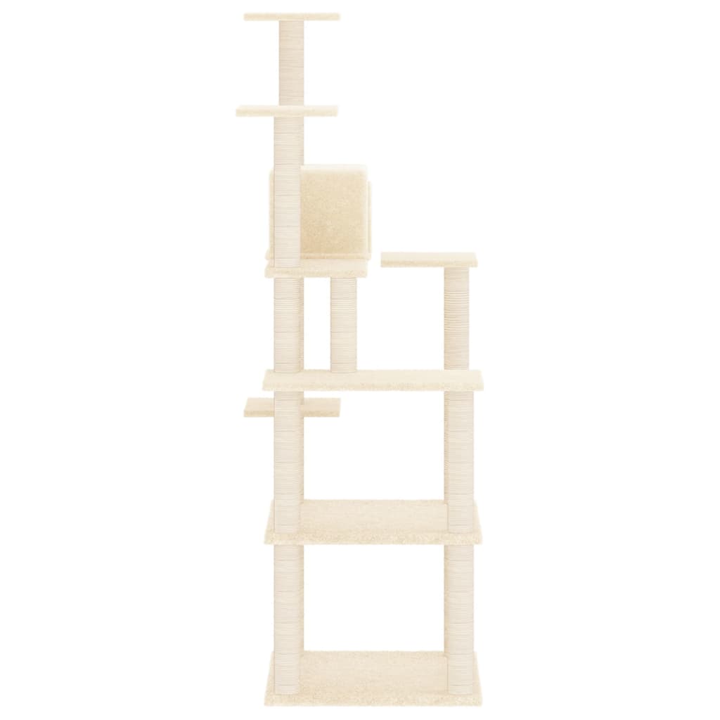 Ansamblu de pisici cu stâlpi din funie de sisal, crem, 153 cm