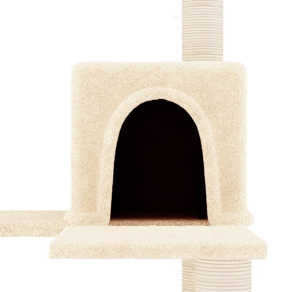 Ansamblu de pisici cu stâlpi din funie de sisal, crem, 153 cm
