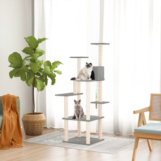 Cat set, sisal rope poles, light grey, 153 cm