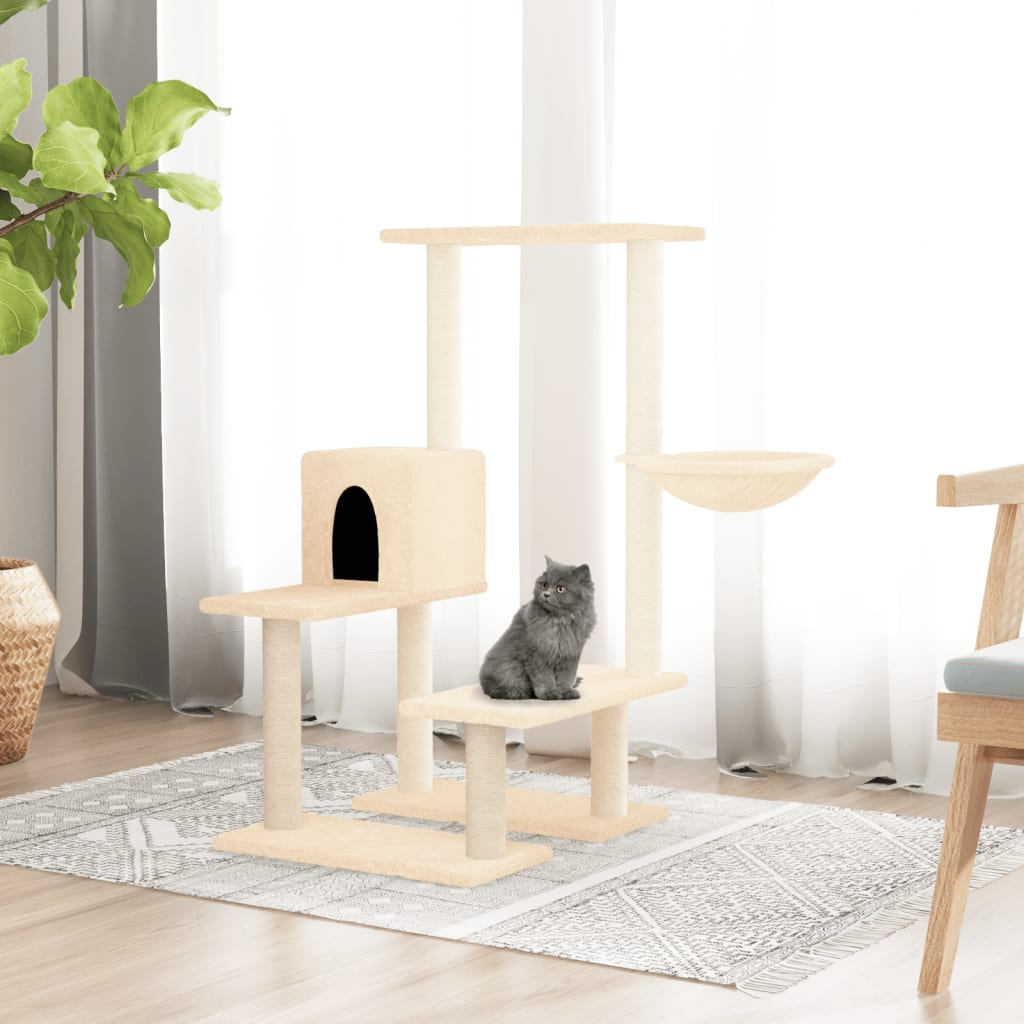 Set of cats with posts made of sisal rope, cream, 94.5 cm