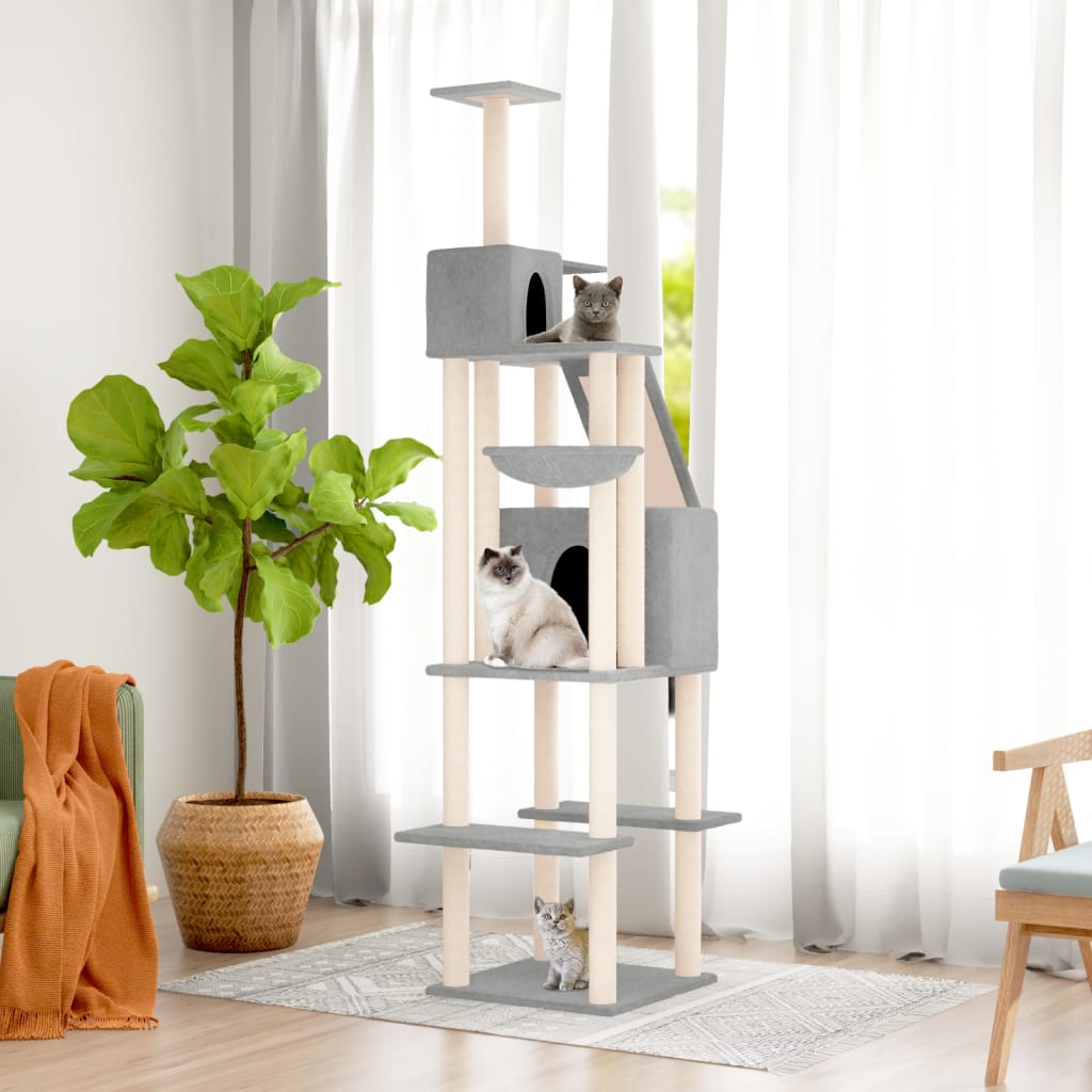 Cat set, sisal rope poles, light grey, 201 cm
