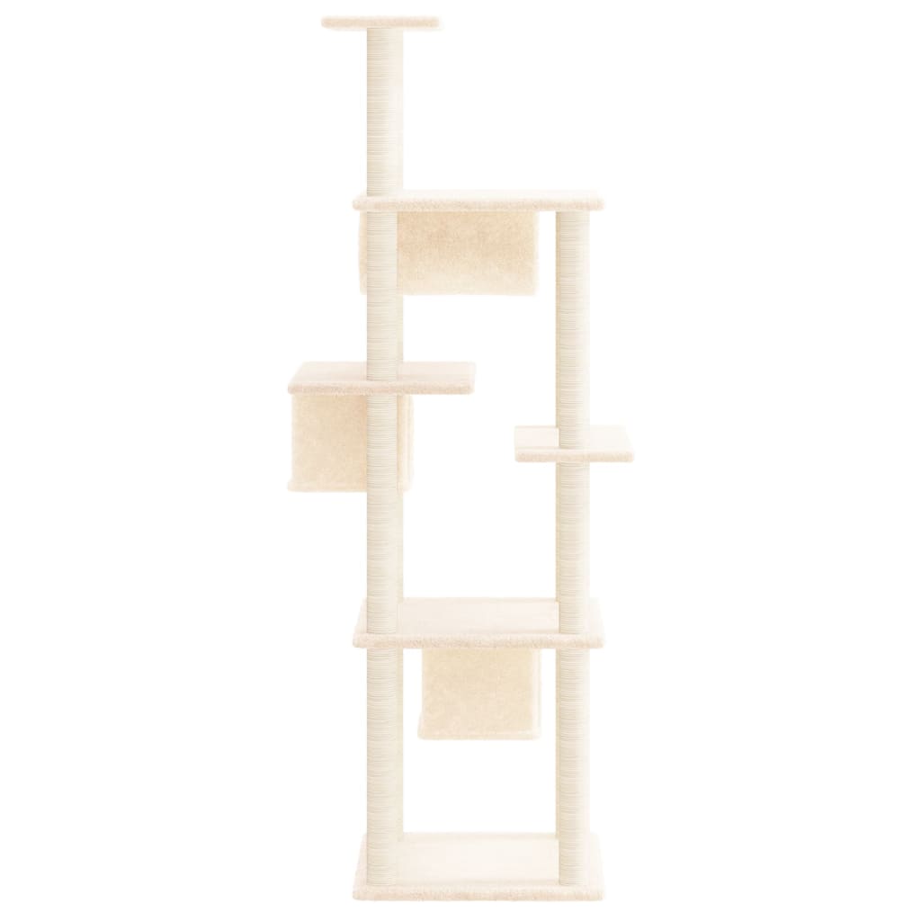 Ansamblu de pisici cu stâlpi din funie de sisal, crem, 169 cm