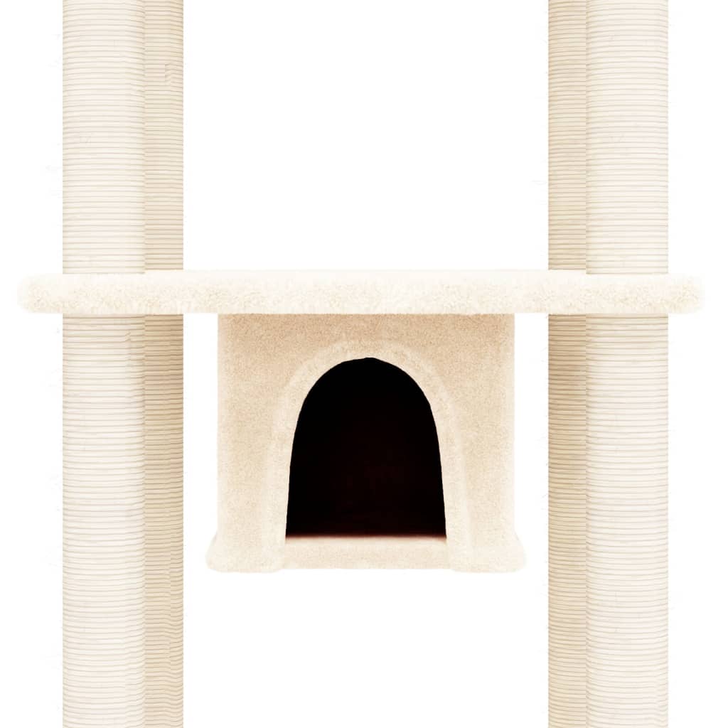 Ansamblu de pisici cu stâlpi din funie de sisal, crem, 169 cm